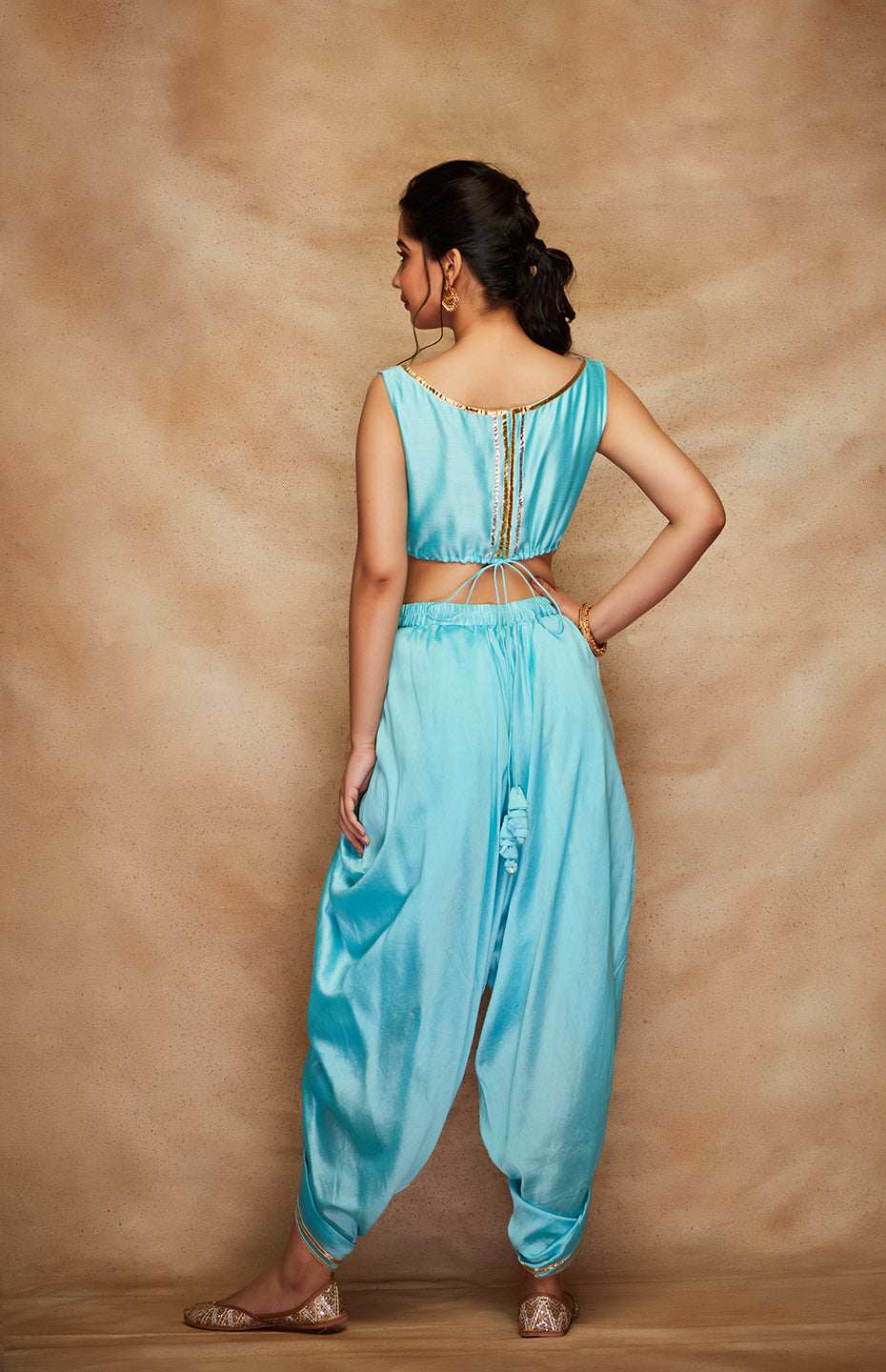 Blue Chanderi Silk Gota Crop Top