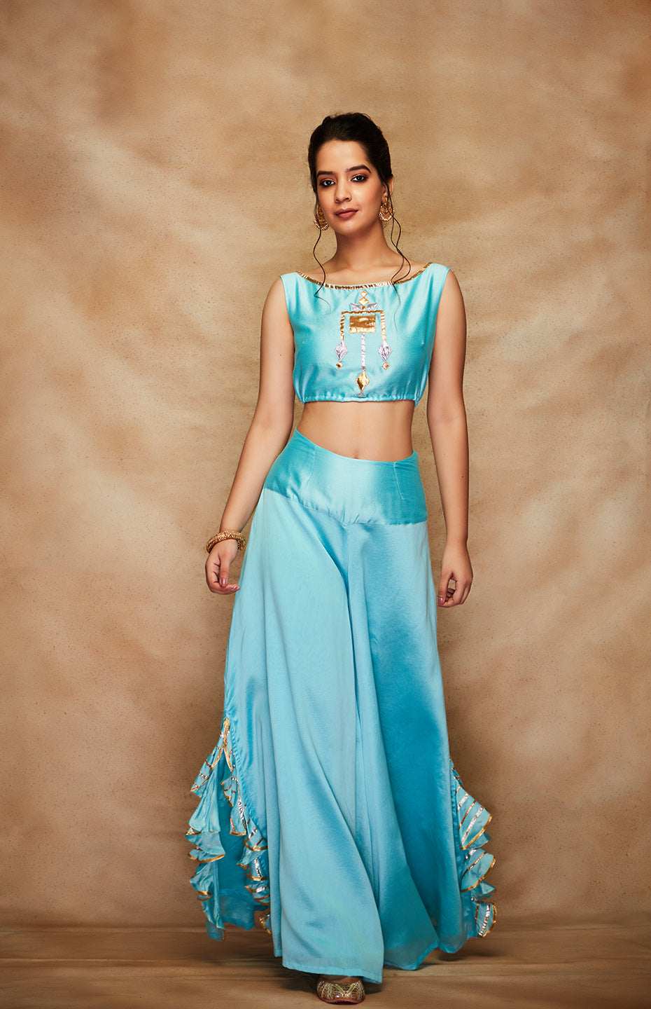 Blue Chanderi Silk Gota Crop Top