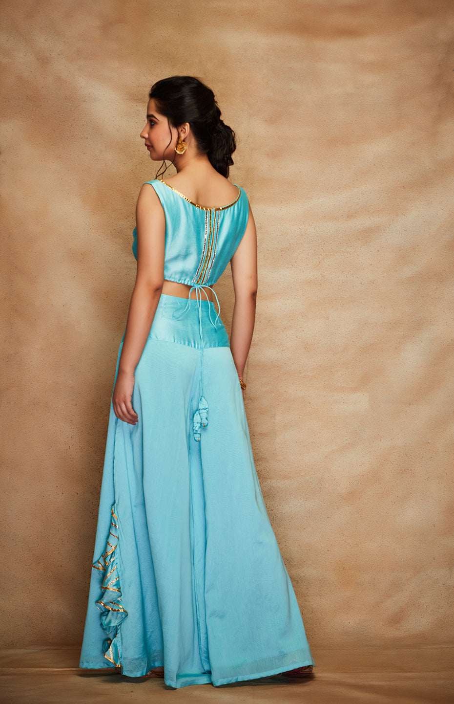 Blue Chanderi Silk Gota Crop Top