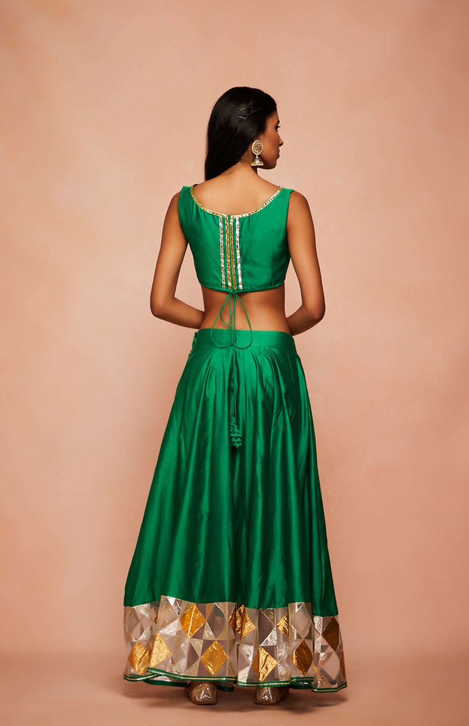 Green Chanderi Silk Gota Crop Top