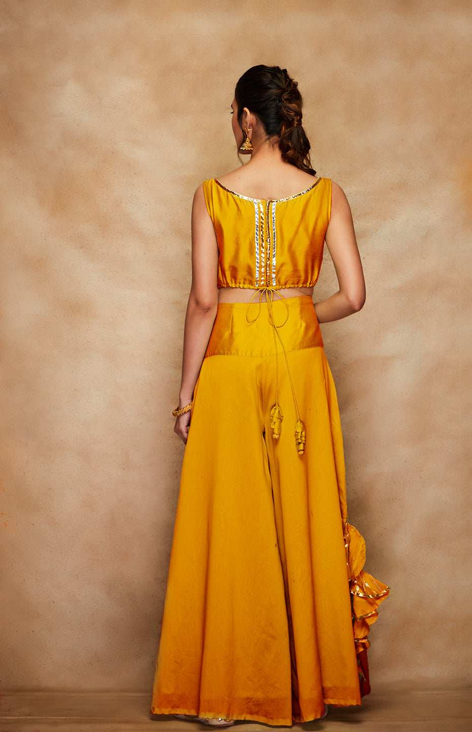 Mustard Chanderi Silk Gota Crop Top