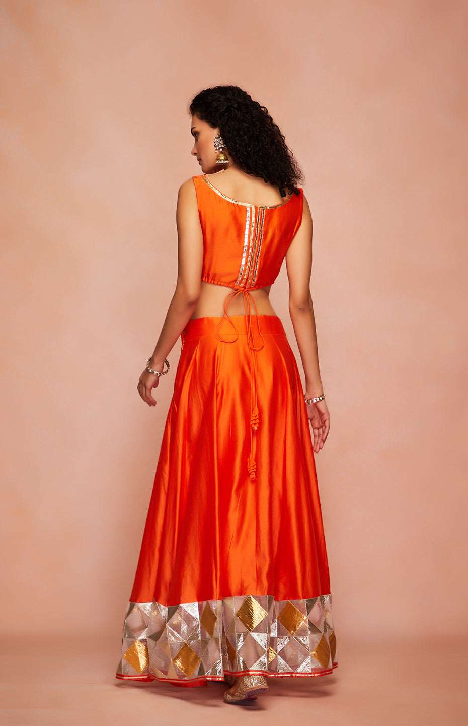 Orange Chanderi Silk Gota Crop Top