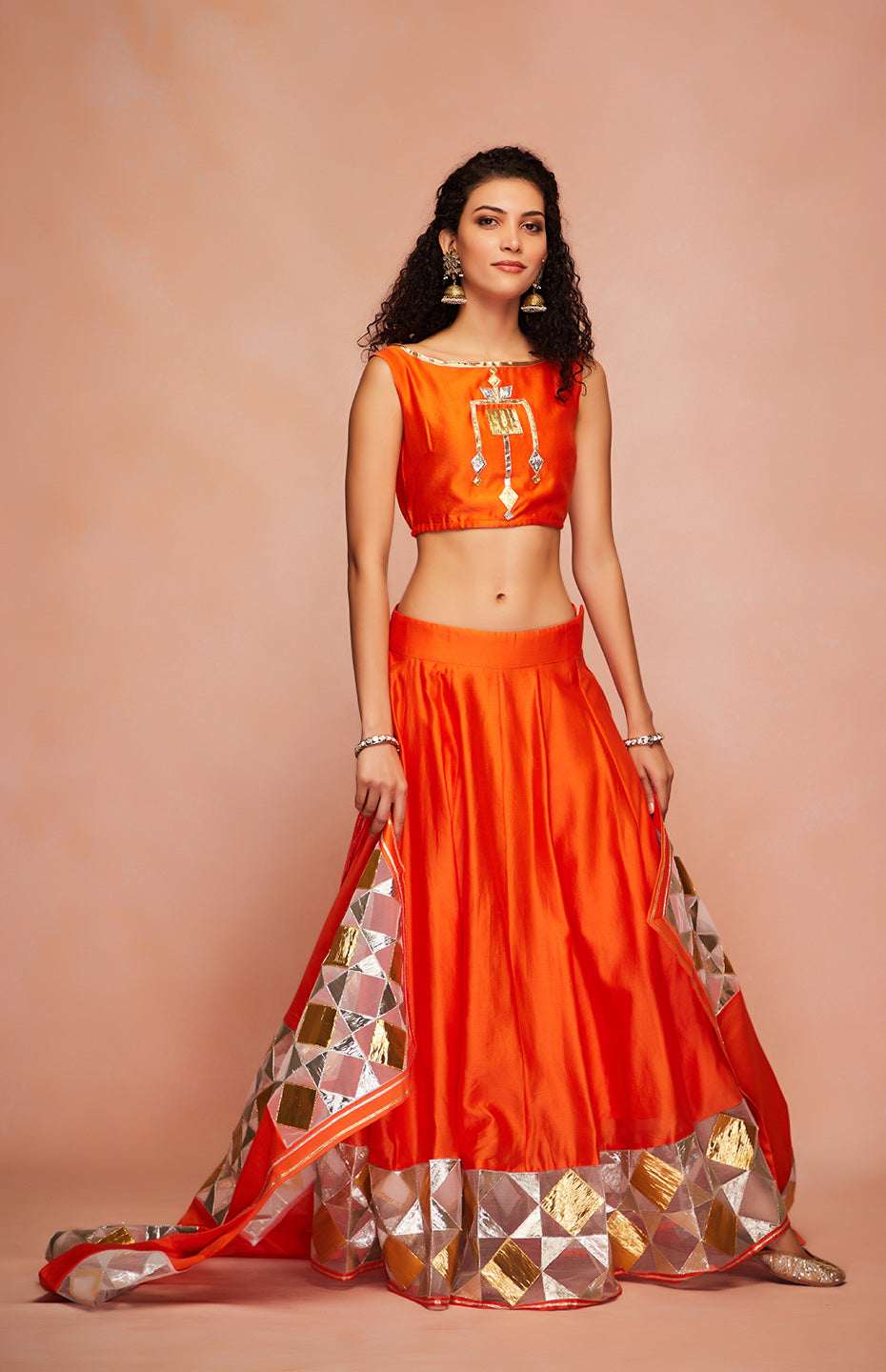 Orange Chanderi Silk Gota Crop Top