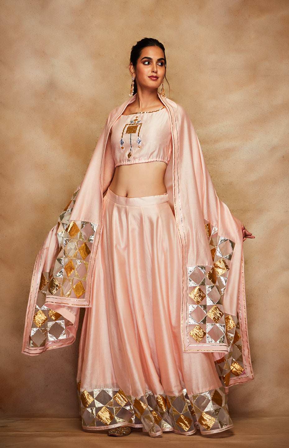 Peach Chanderi Silk Gota Crop Top