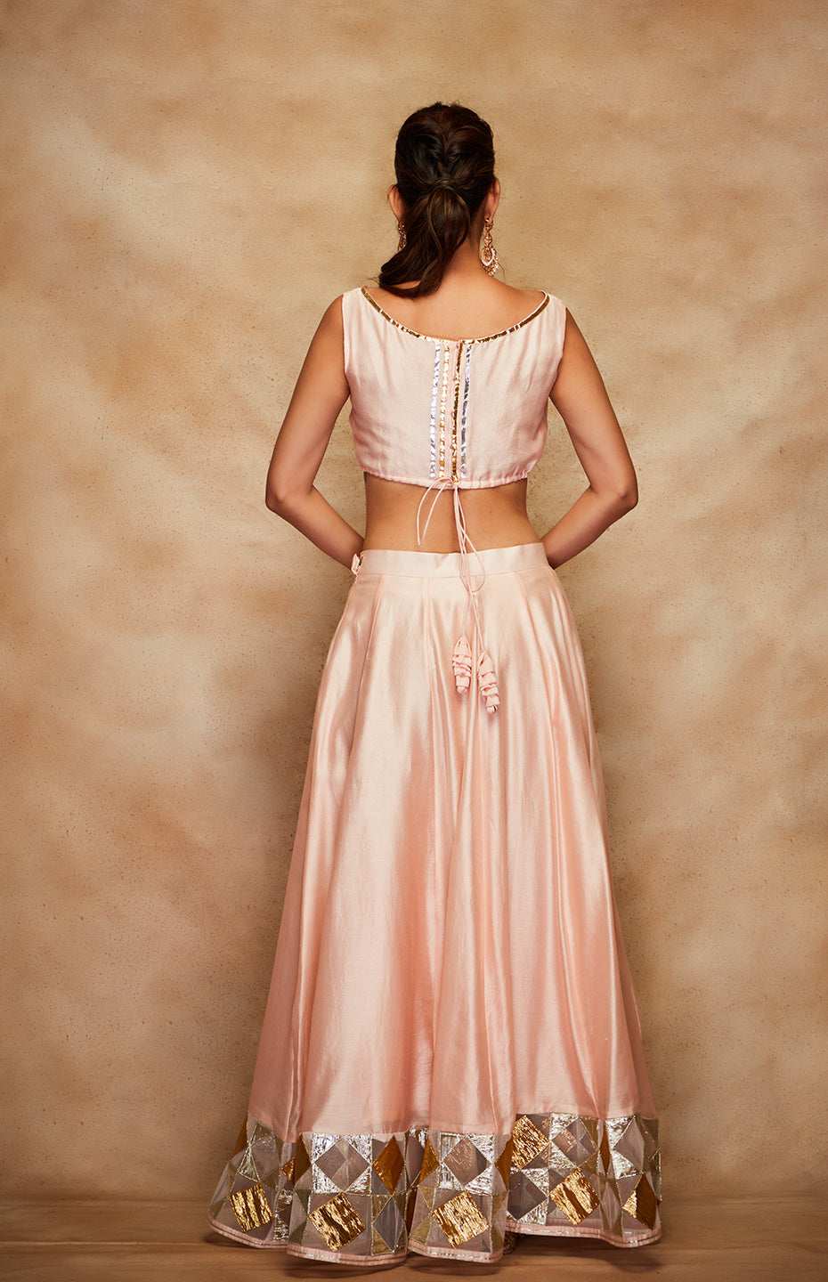Peach Chanderi Silk Gota Crop Top
