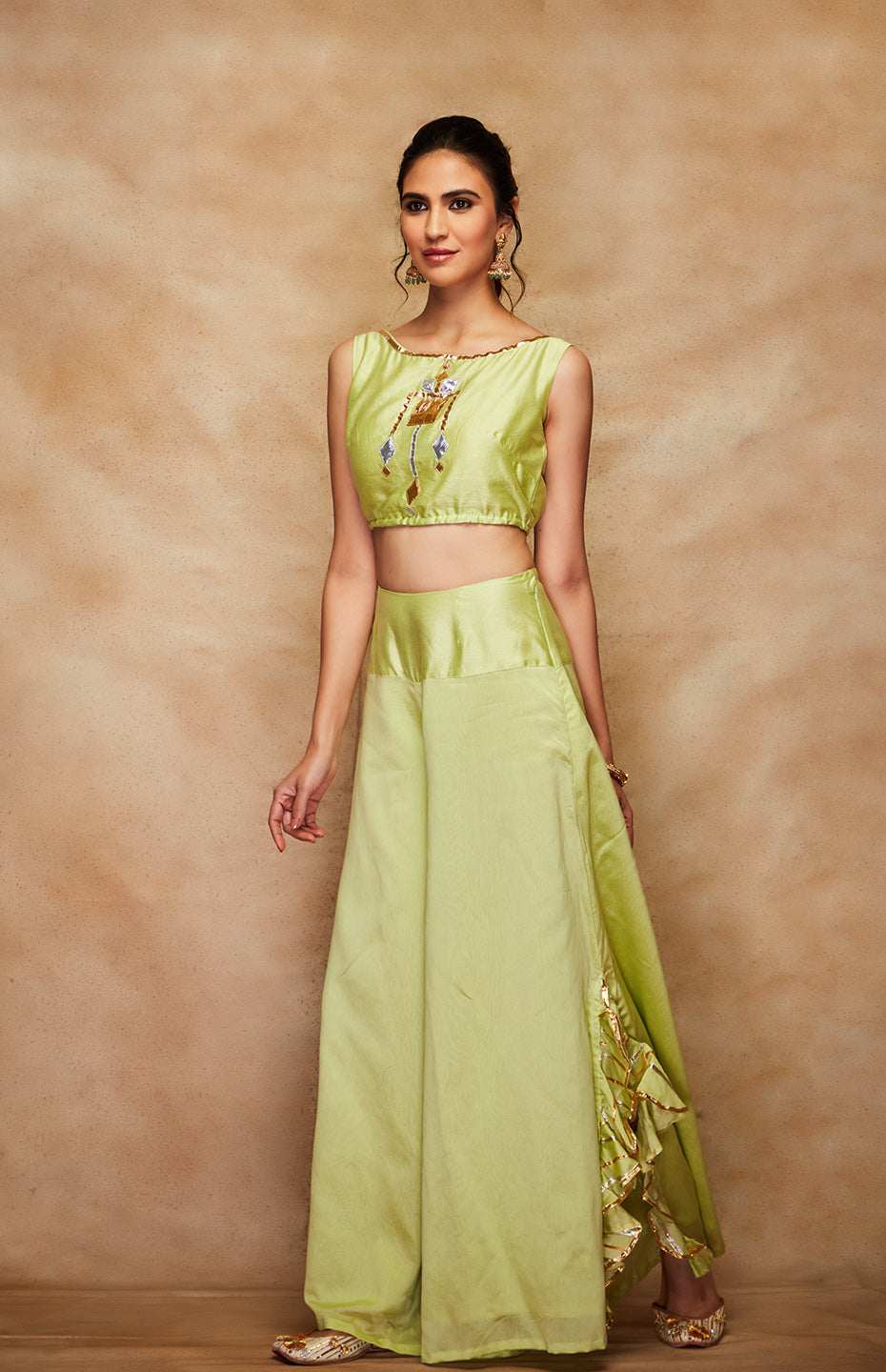 Pista Green Chanderi Silk Gota Crop Top