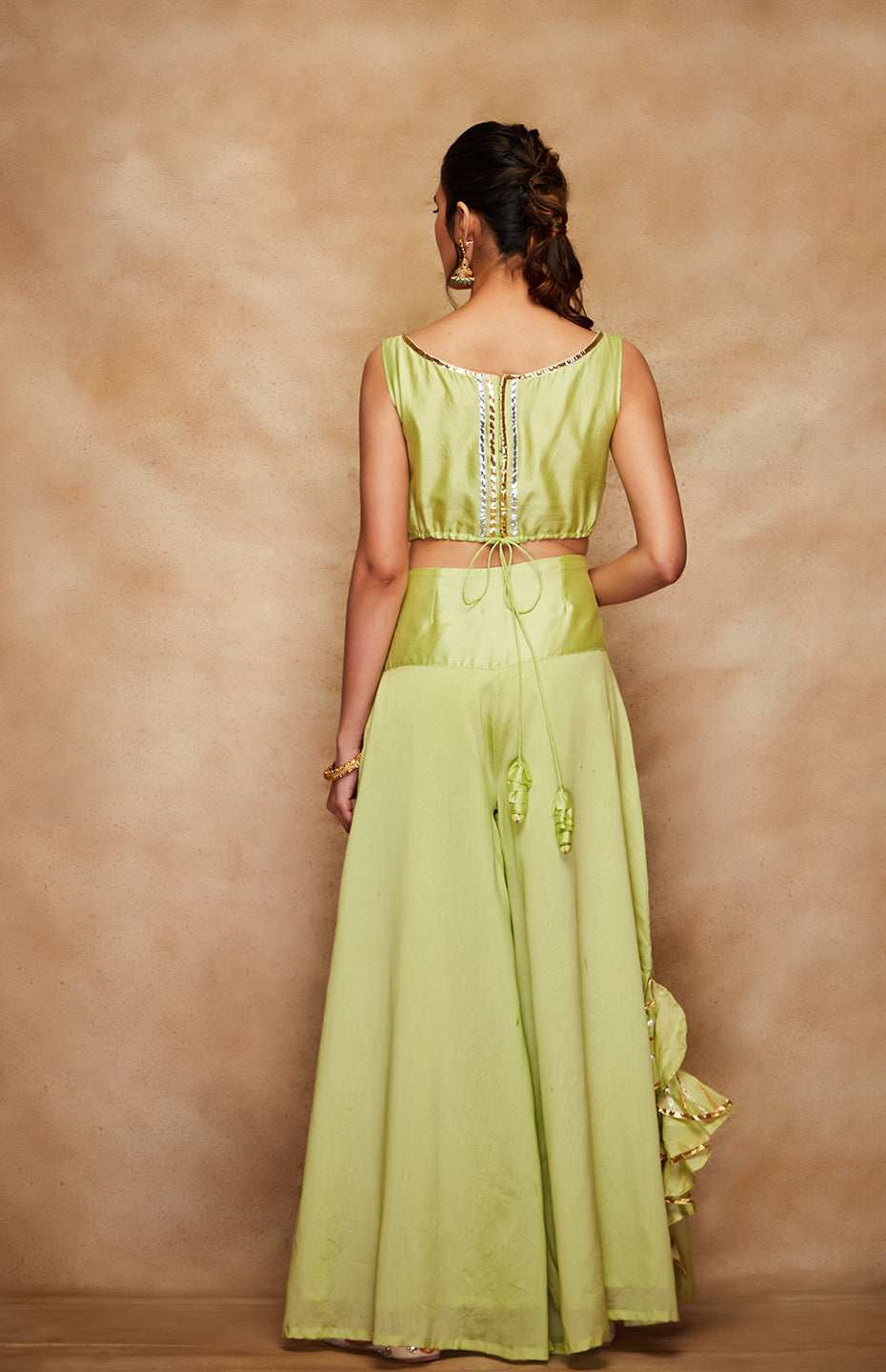 Pista Green Chanderi Silk Gota Crop Top