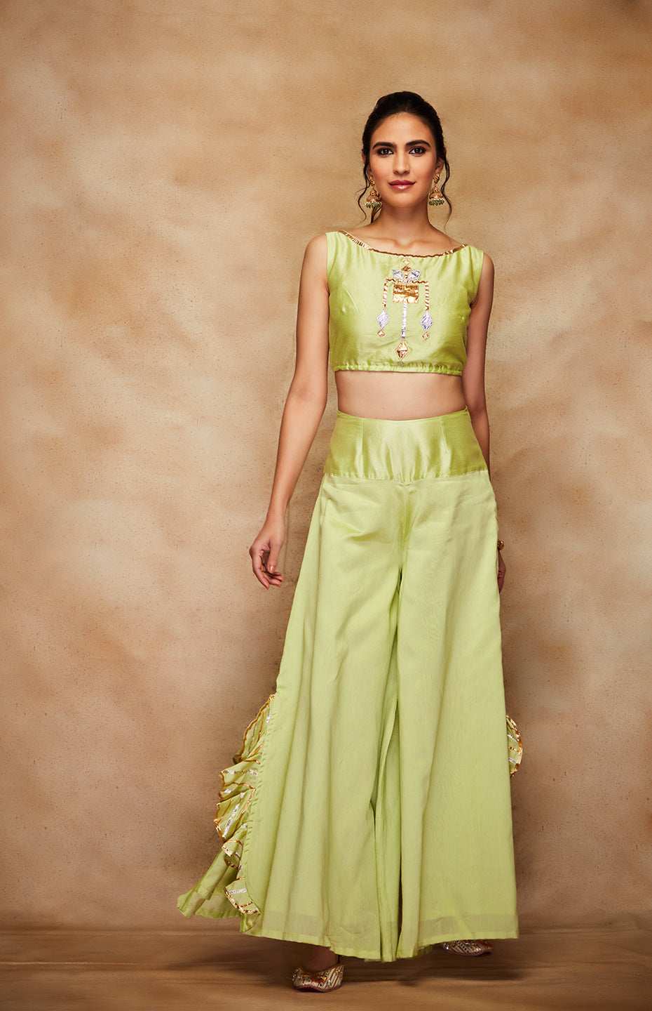 Pista Green Chanderi Silk Gota Crop Top