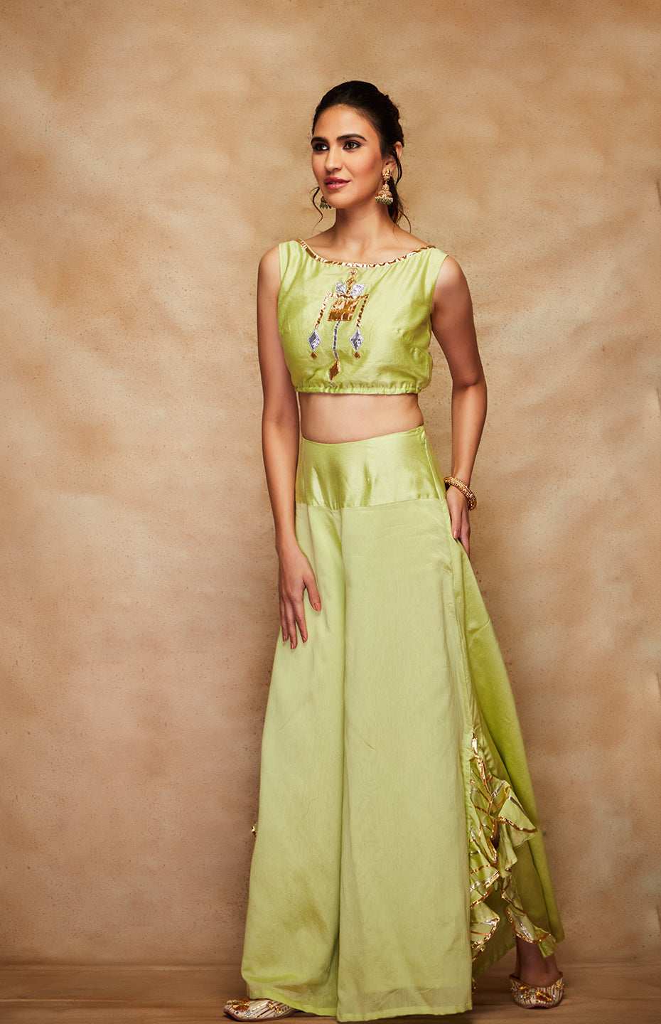 Pista Green Chanderi Silk Gota Crop Top