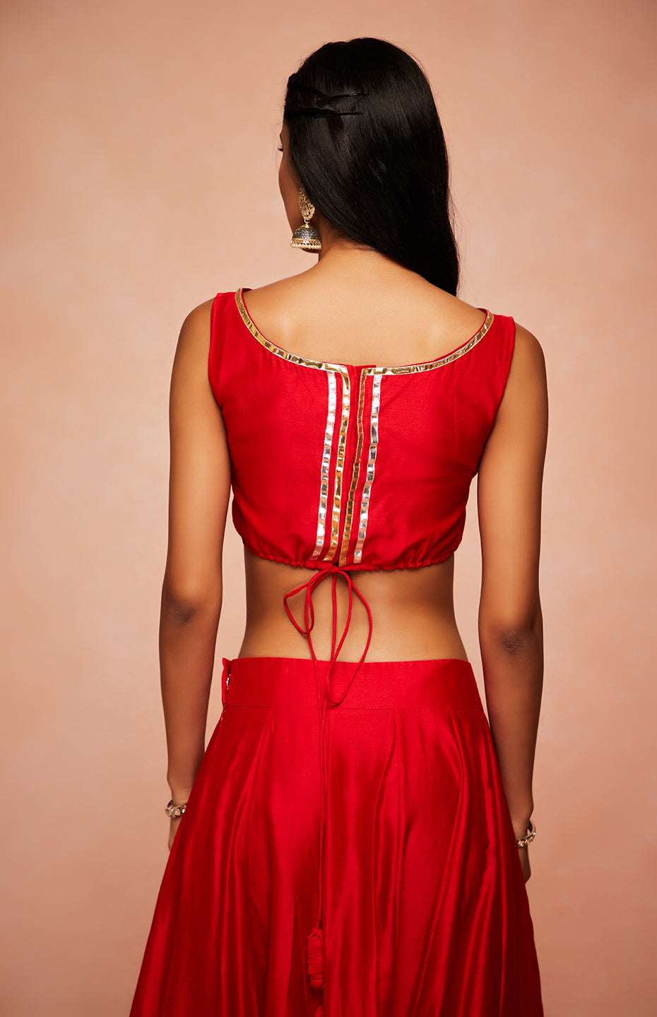 Red Chanderi Silk Gota Crop Top