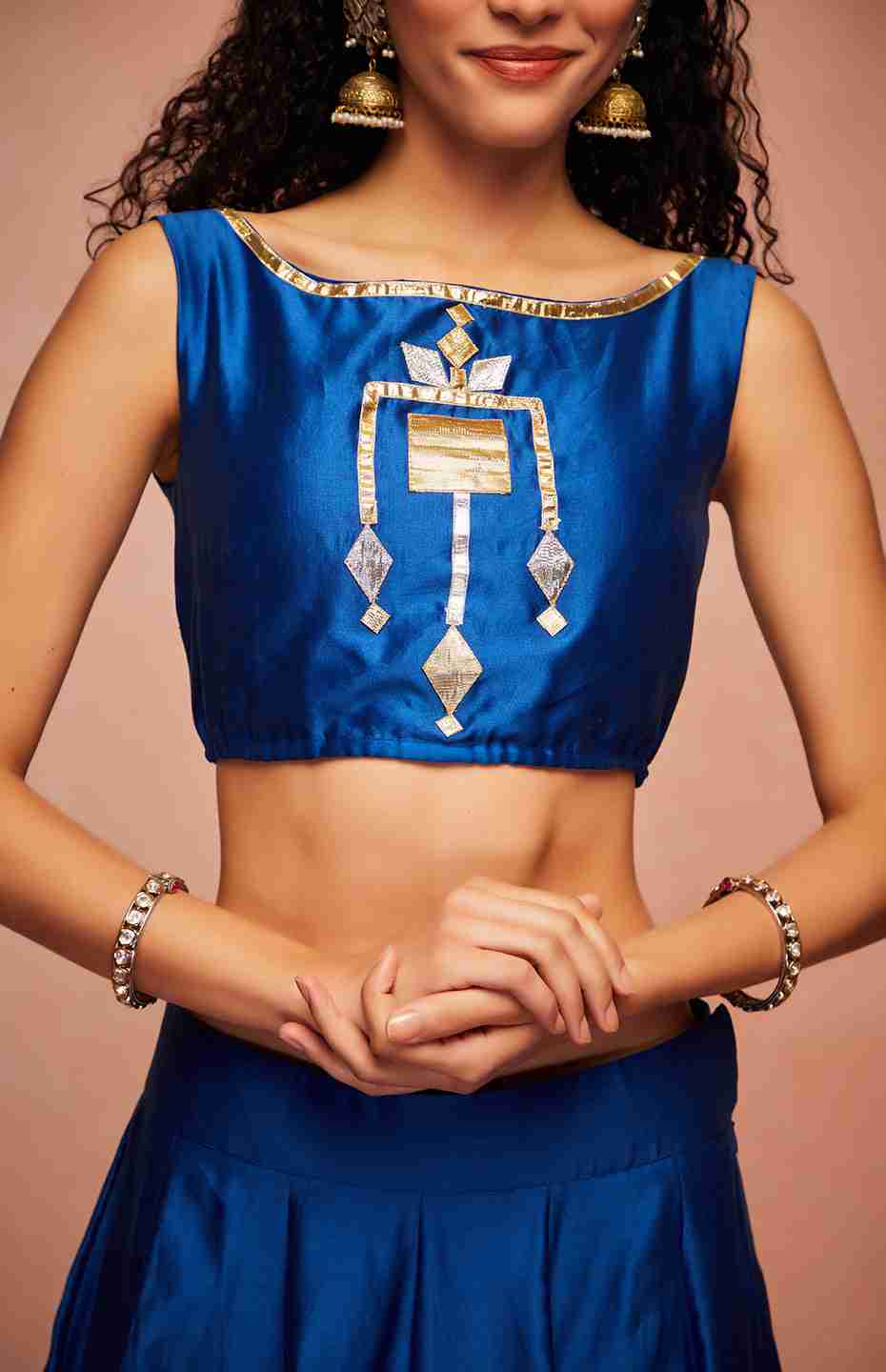 Royal Blue Chanderi Silk Gota Crop Top