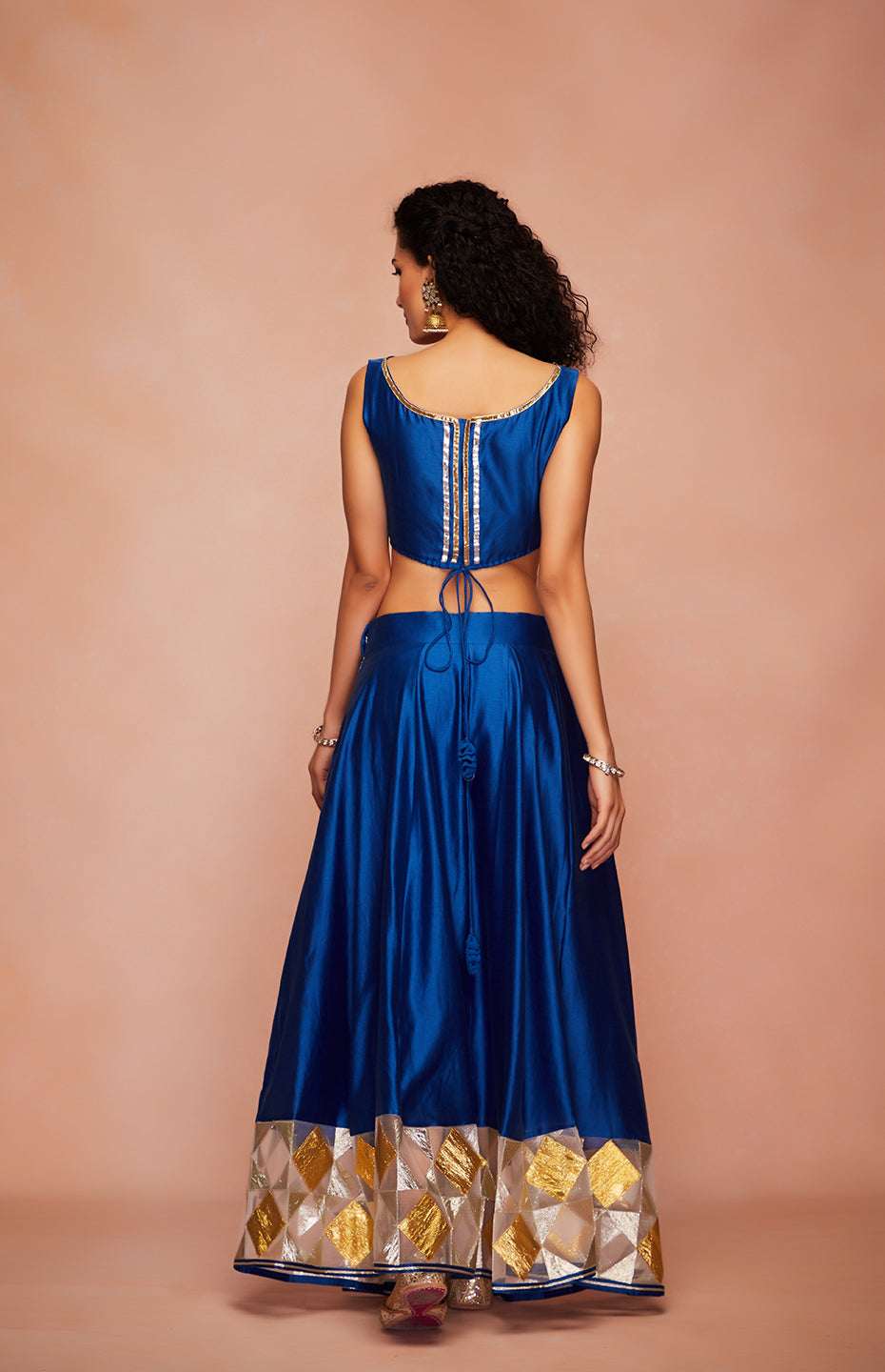 Royal Blue Chanderi Silk Gota Crop Top