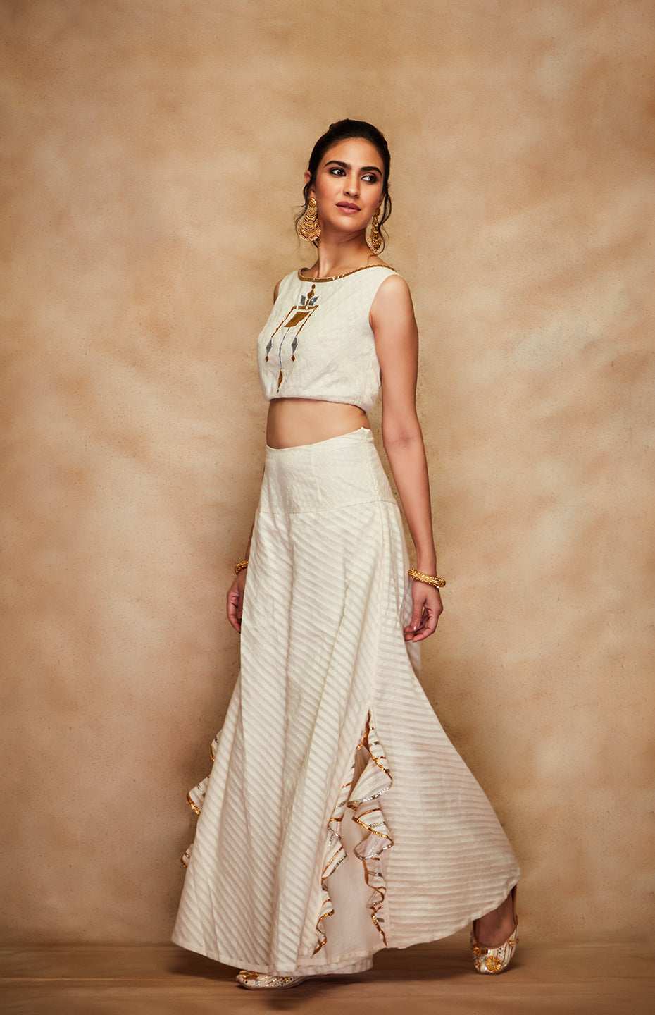 Off White Jamdani Gota Crop Top