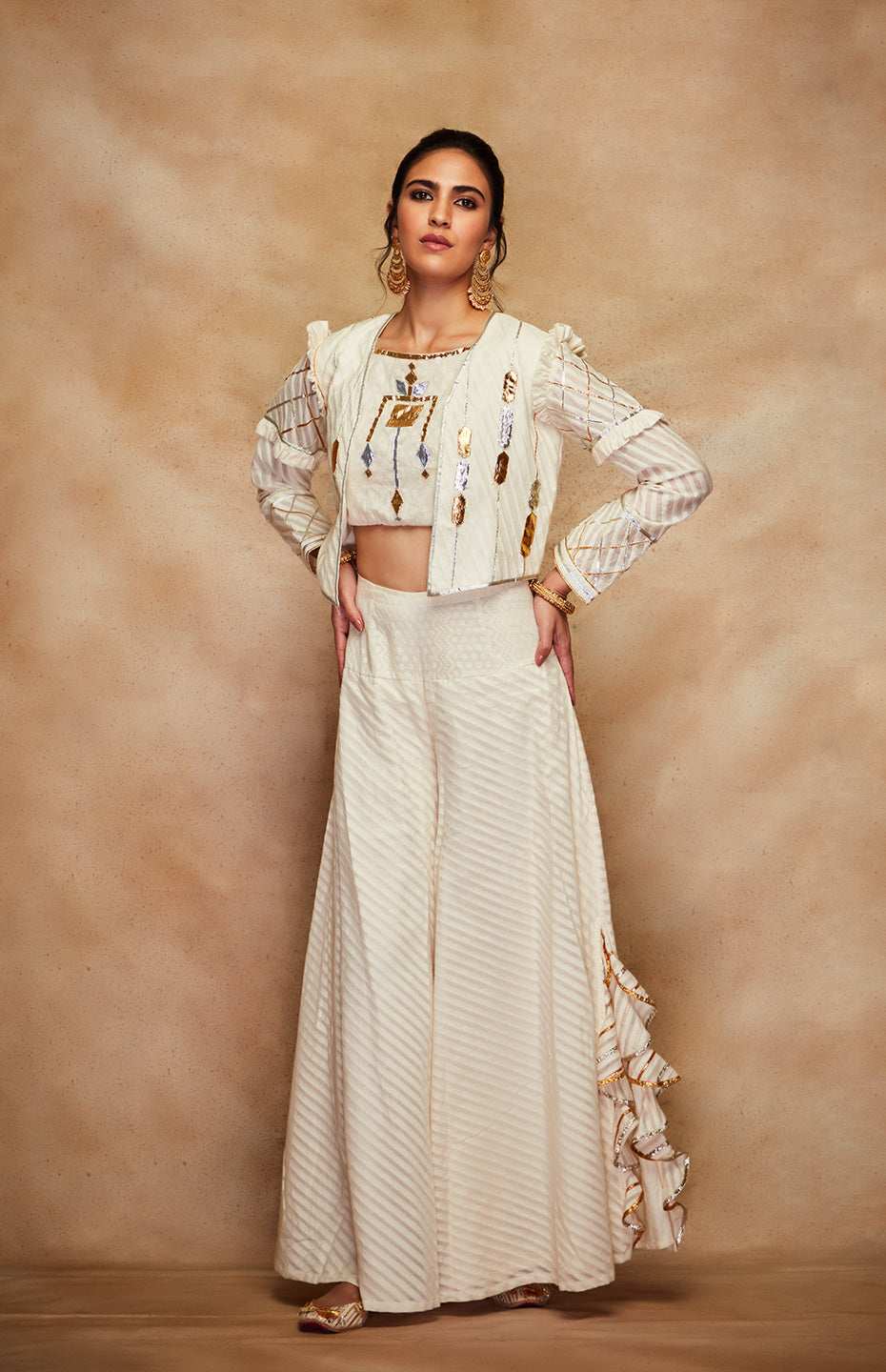 Off White Jamdani Gota Crop Top