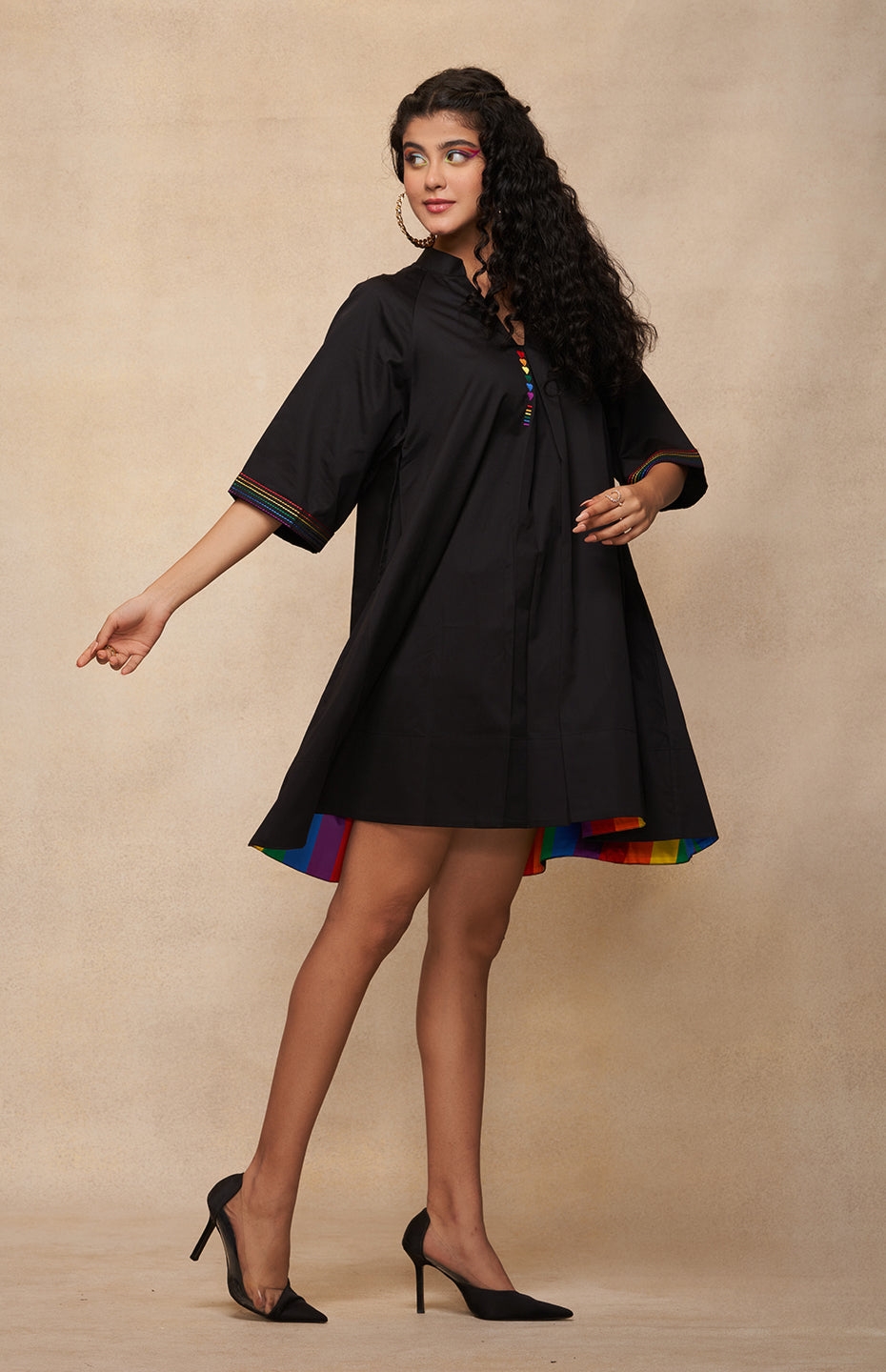 Satrangi Black Short Dress