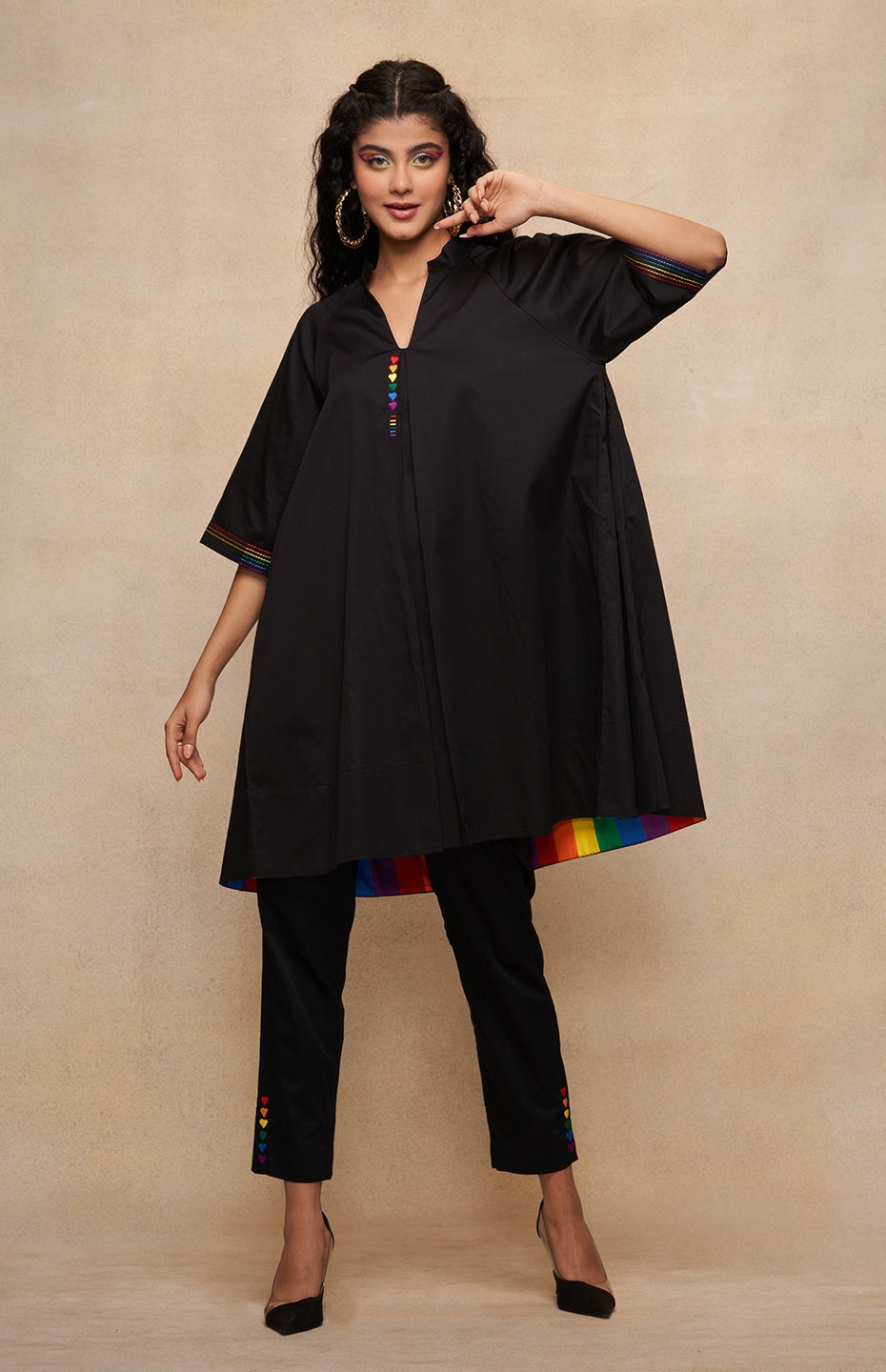 Satrangi Black Short Dress