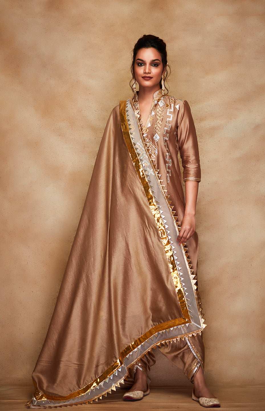 Antique Gold Chanderi Silk Gota Dupatta