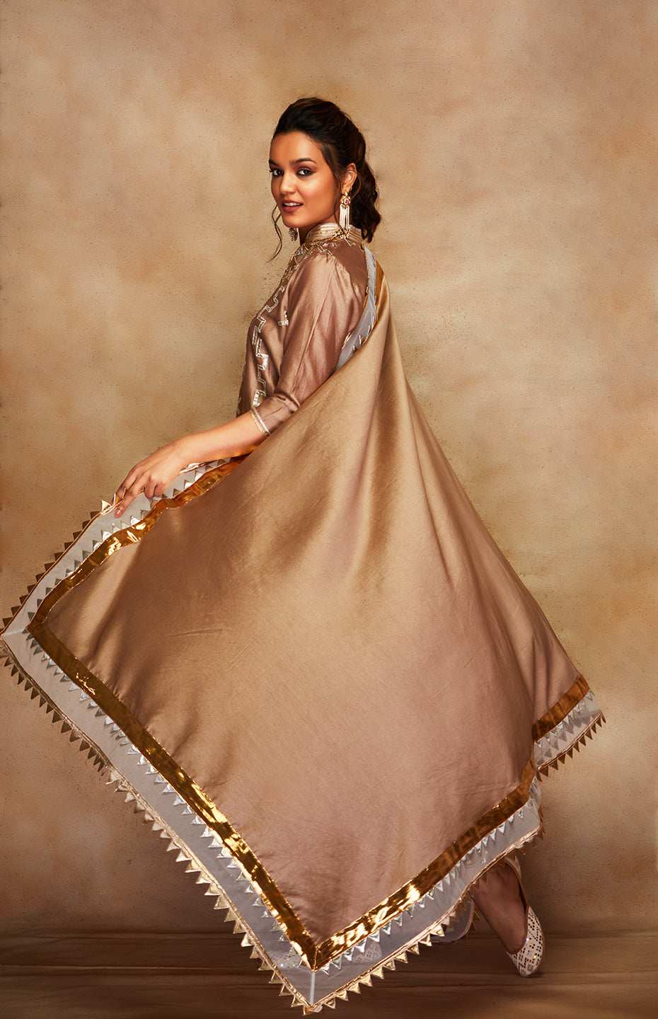 Antique Gold Chanderi Silk Gota Dupatta