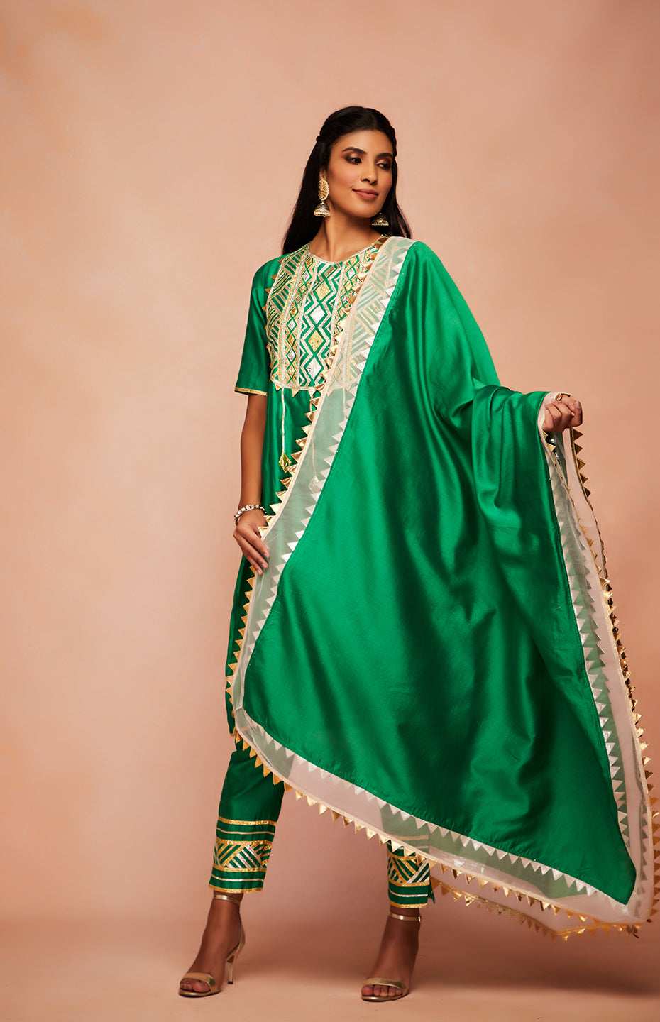 Green Chanderi Silk Gota Dupatta