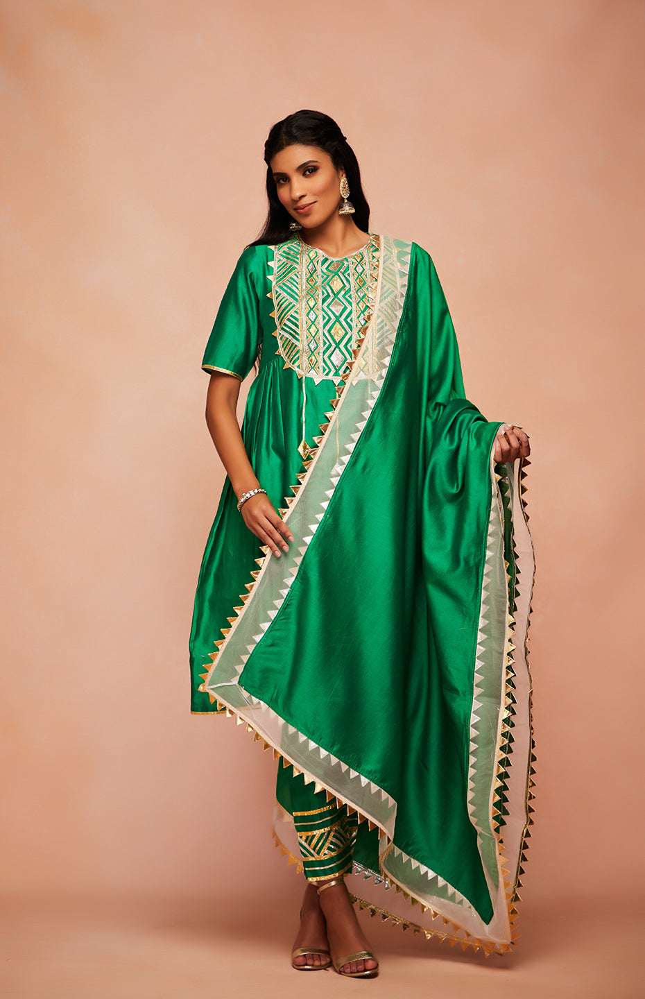 Green Chanderi Silk Gota Dupatta