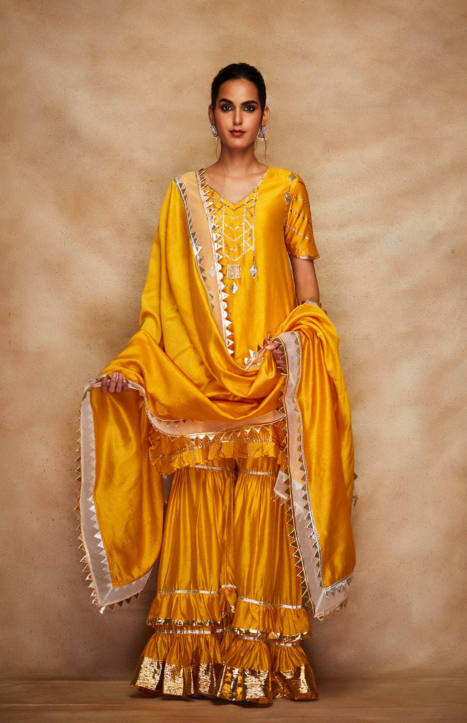 Mustard Chanderi Silk Gota Dupatta