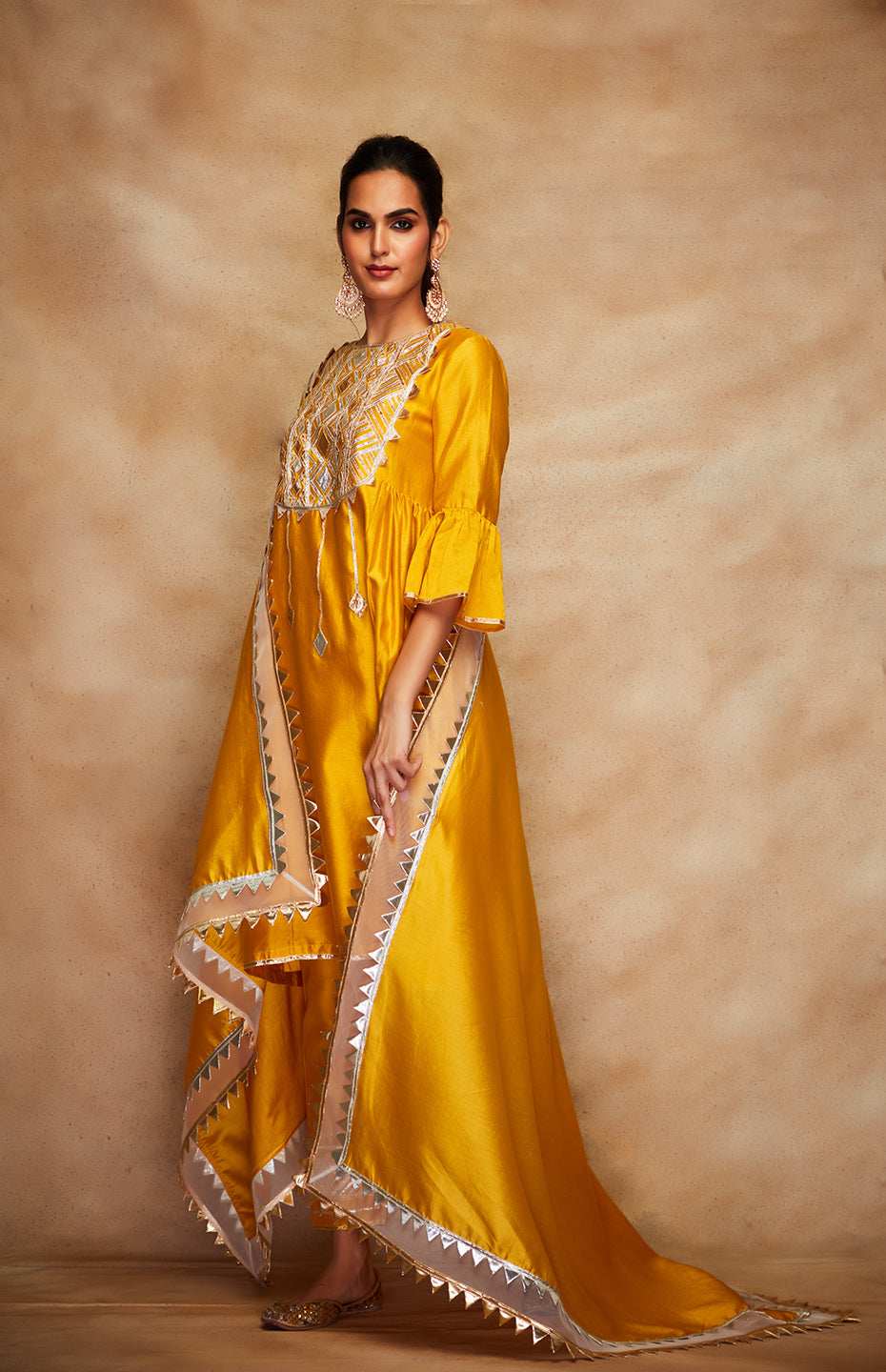Mustard Chanderi Silk Gota Dupatta