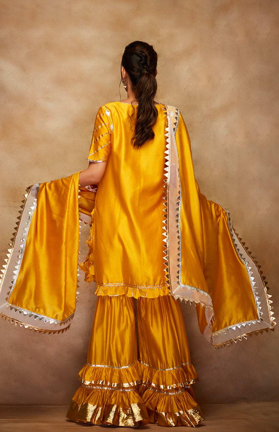 Mustard Chanderi Silk Gota Dupatta