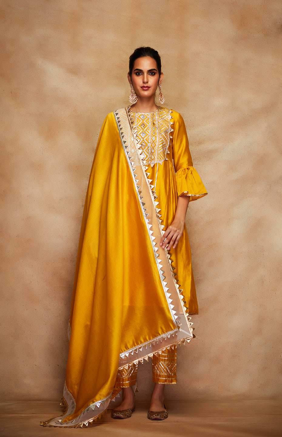 Mustard Chanderi Silk Gota Dupatta