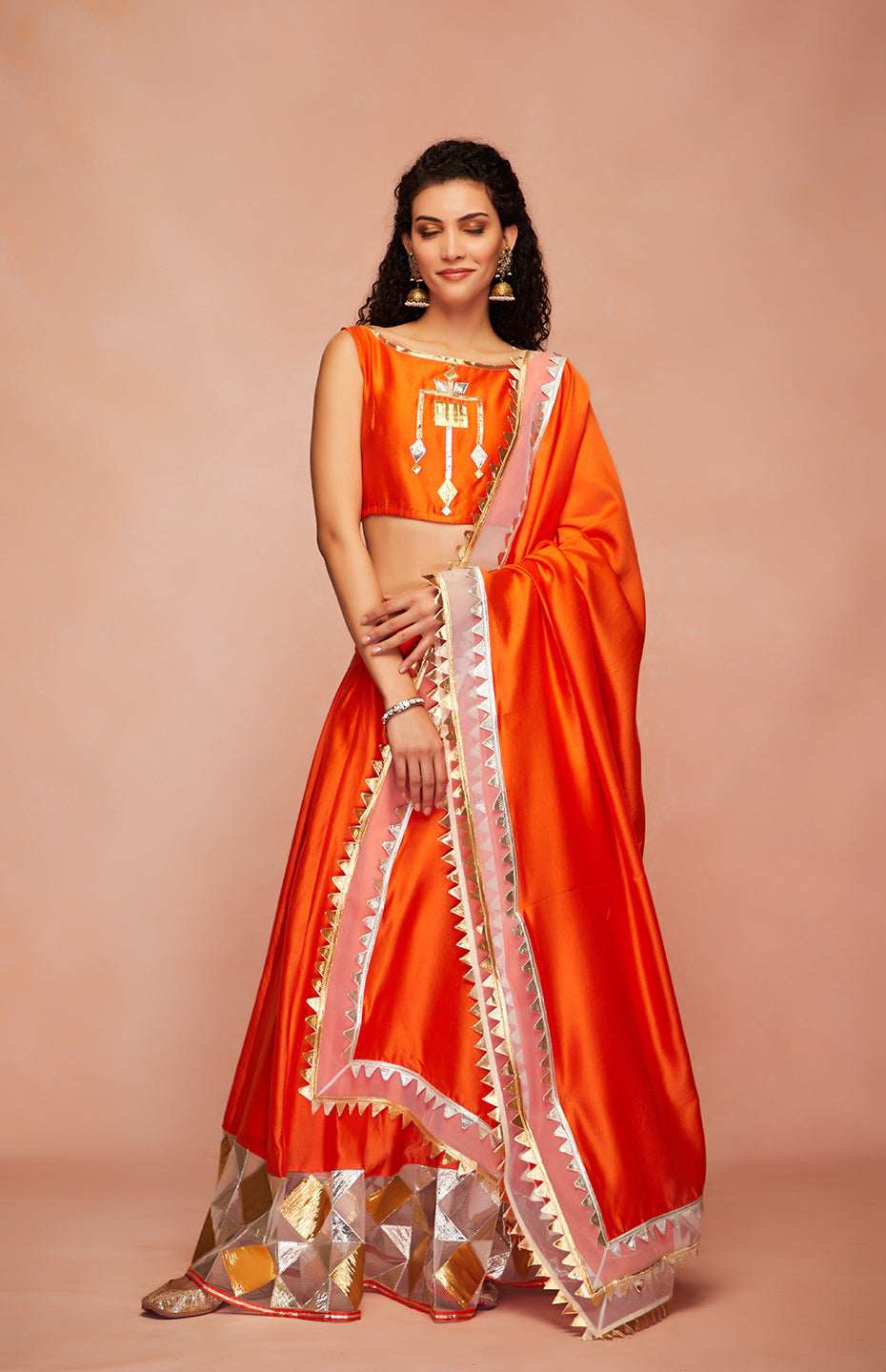 Orange Chanderi Silk Gota Dupatta