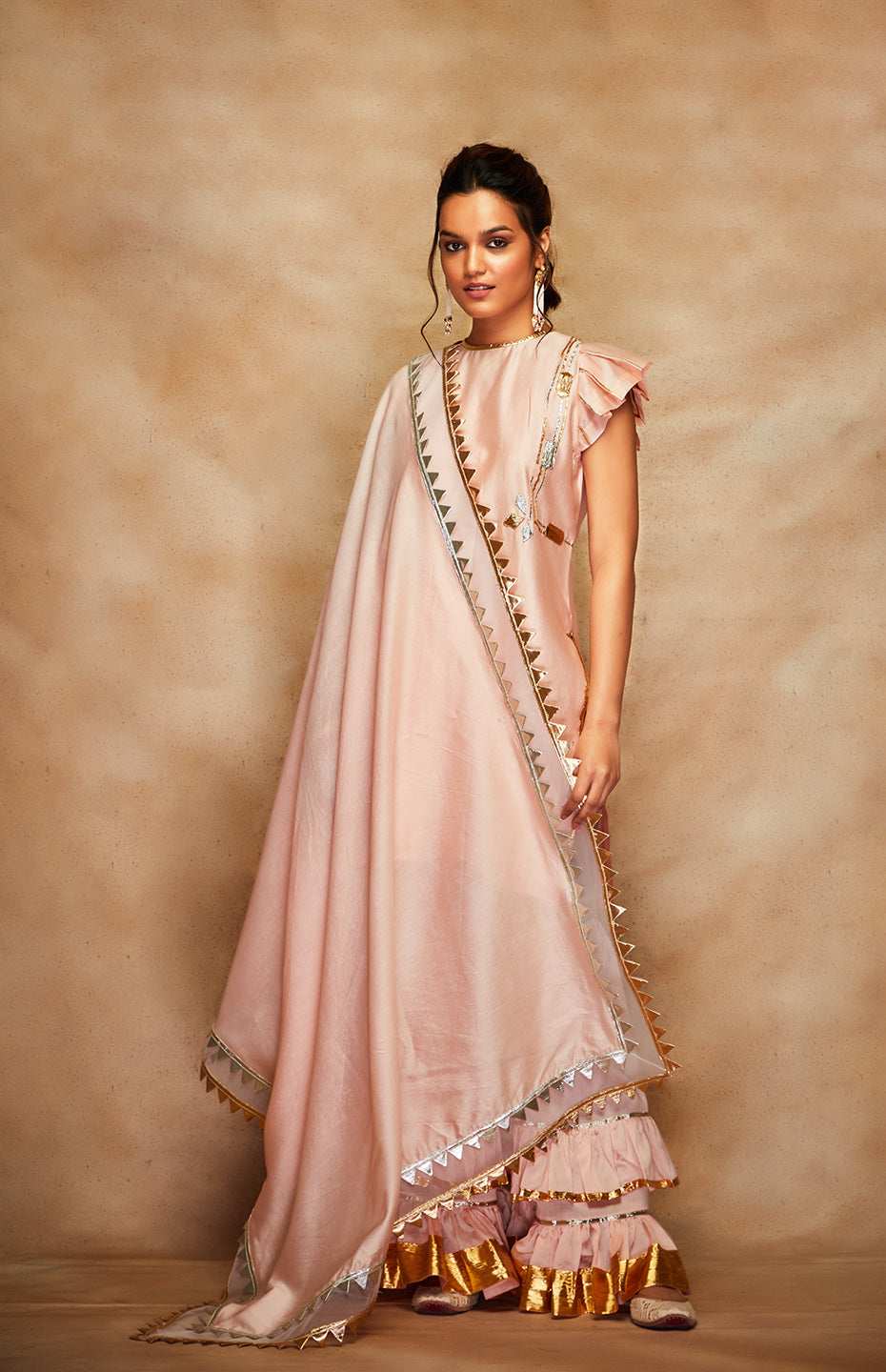 Peach Chanderi Silk Gota Dupatta