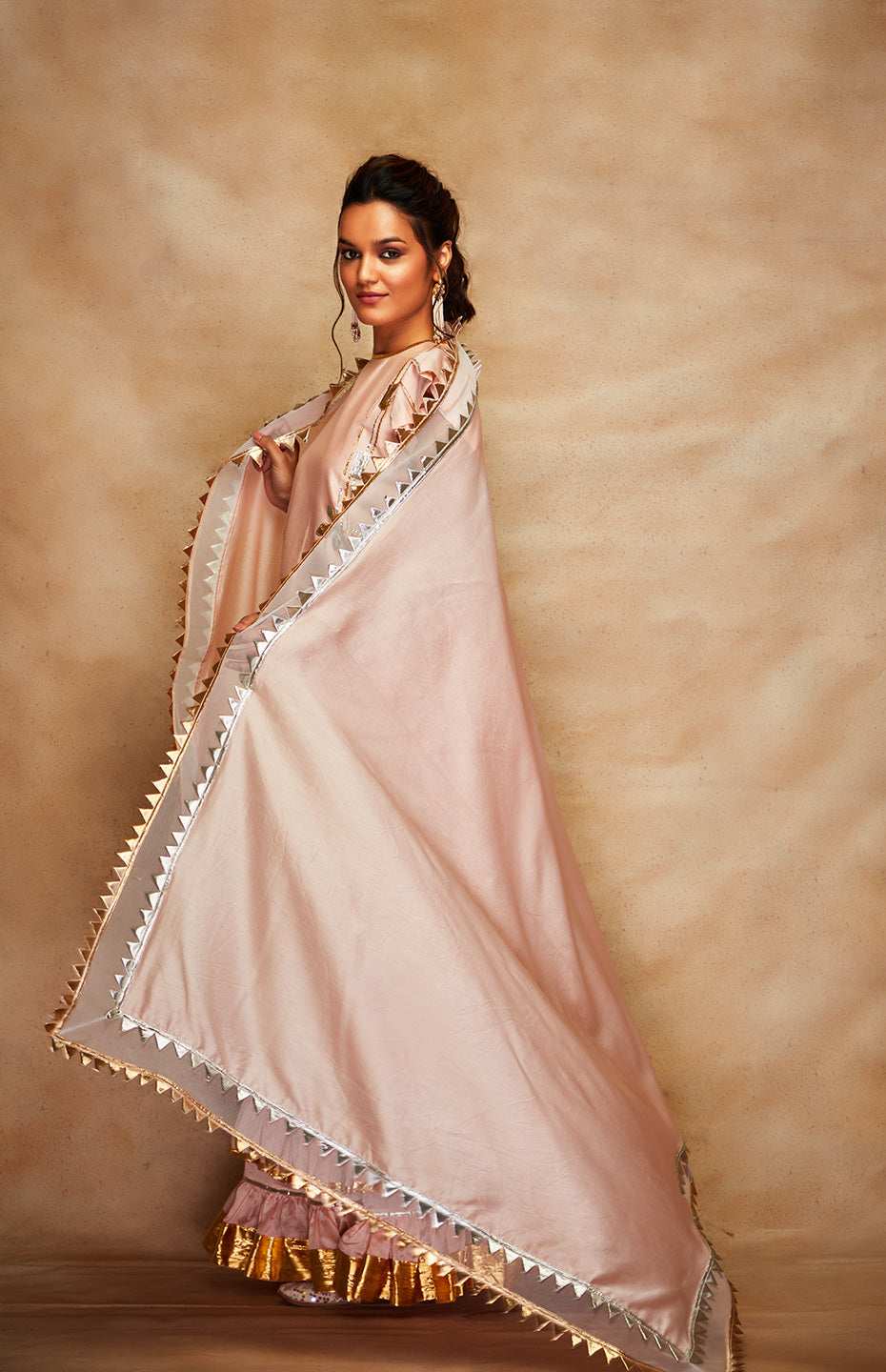 Peach Chanderi Silk Gota Dupatta