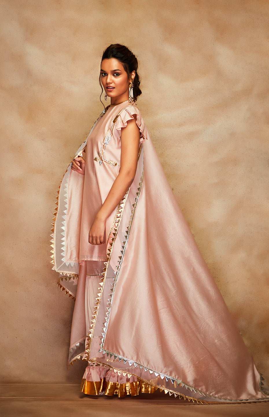 Peach Chanderi Silk Gota Dupatta