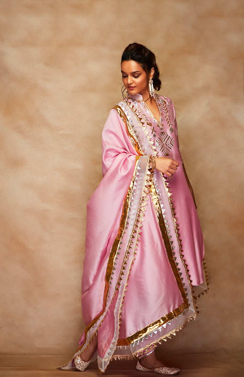 Pink Chanderi Silk Gota Dupatta