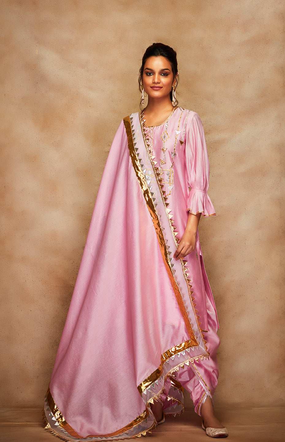 Pink Chanderi Silk Gota Dupatta