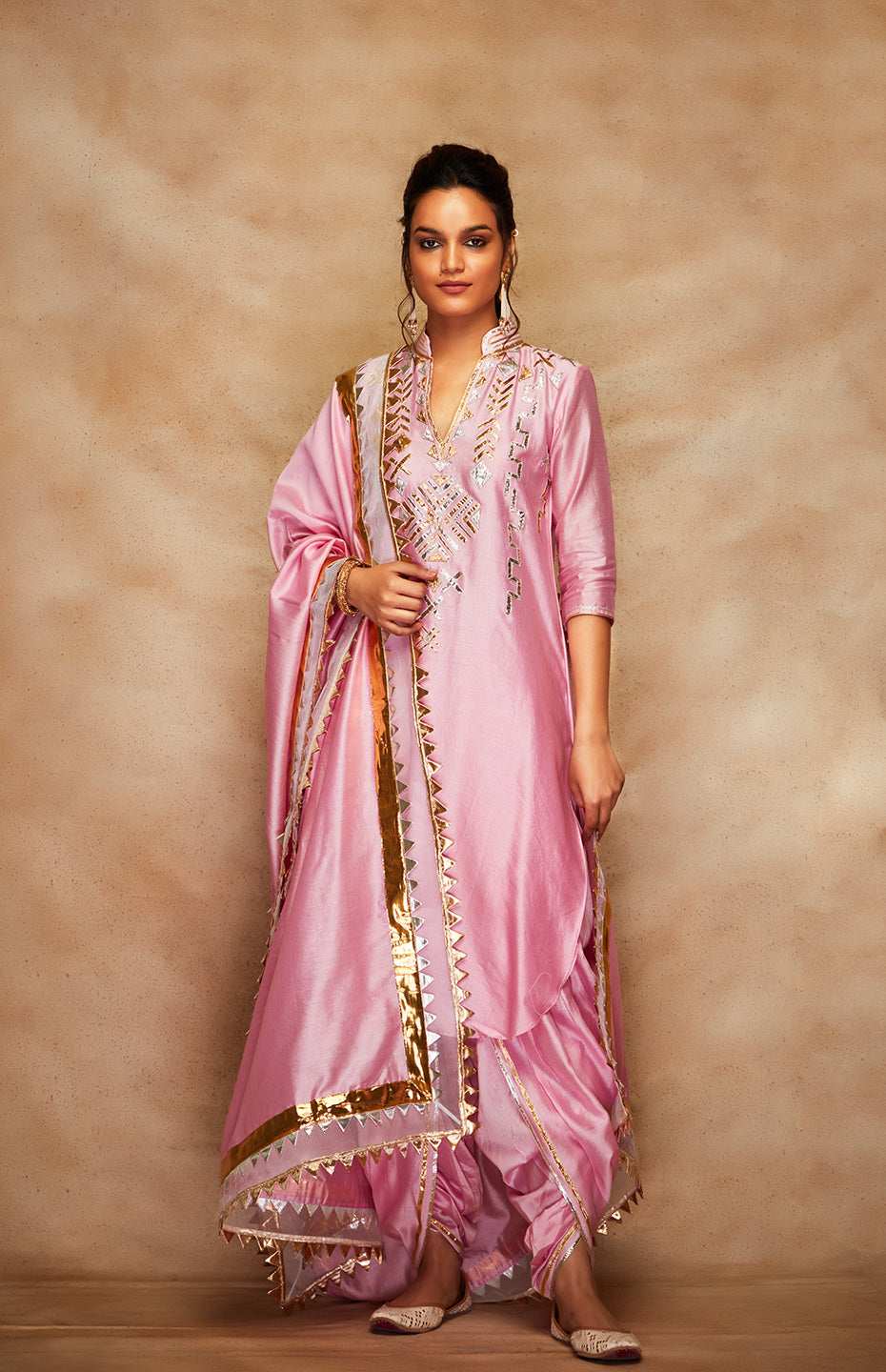 Pink Chanderi Silk Gota Dupatta