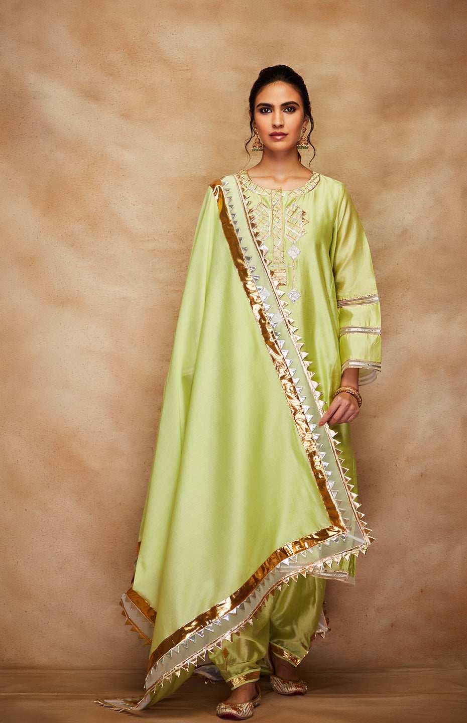 Pista Green Chanderi Silk Gota Dupatta