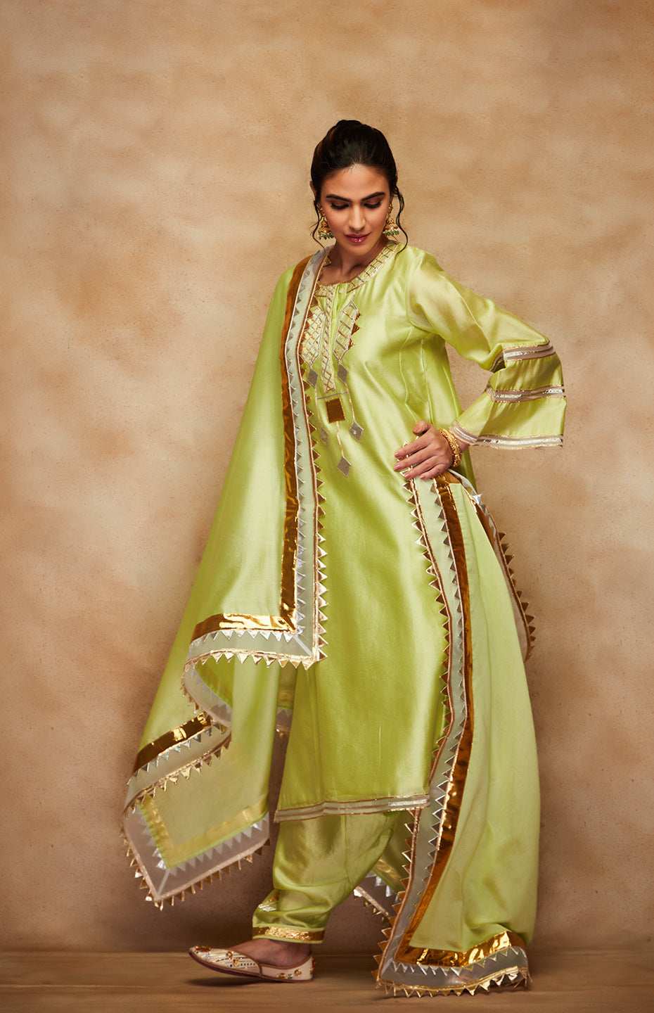 Pista Green Chanderi Silk Gota Dupatta
