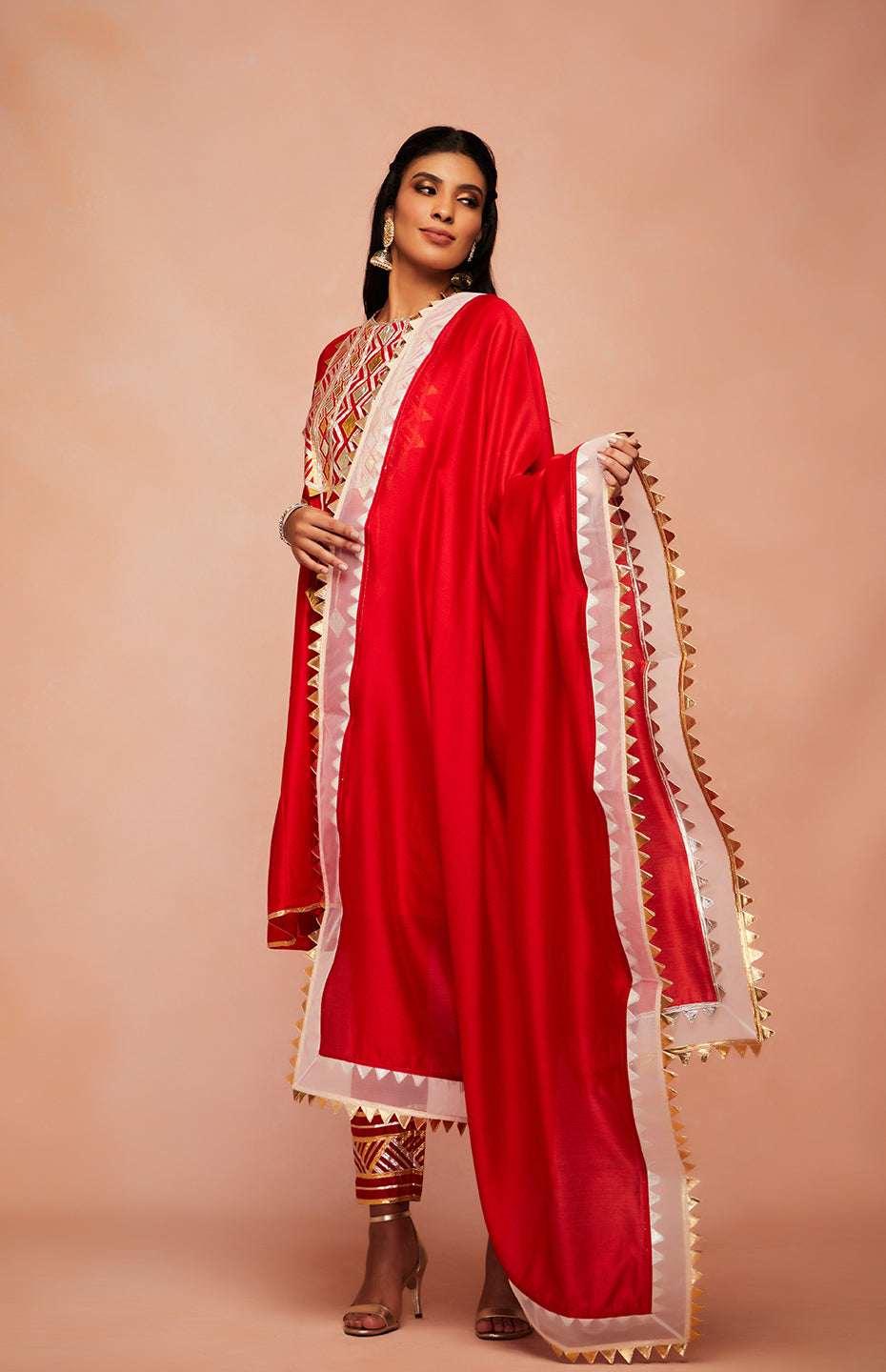 Red Chanderi Silk Gota Dupatta