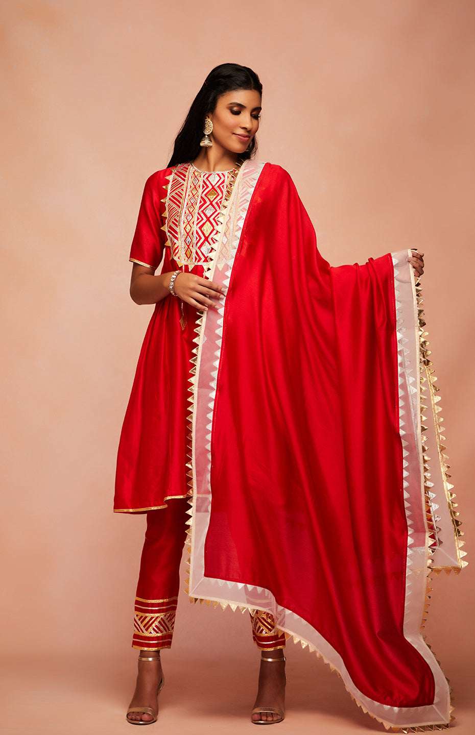 Red Chanderi Silk Gota Dupatta