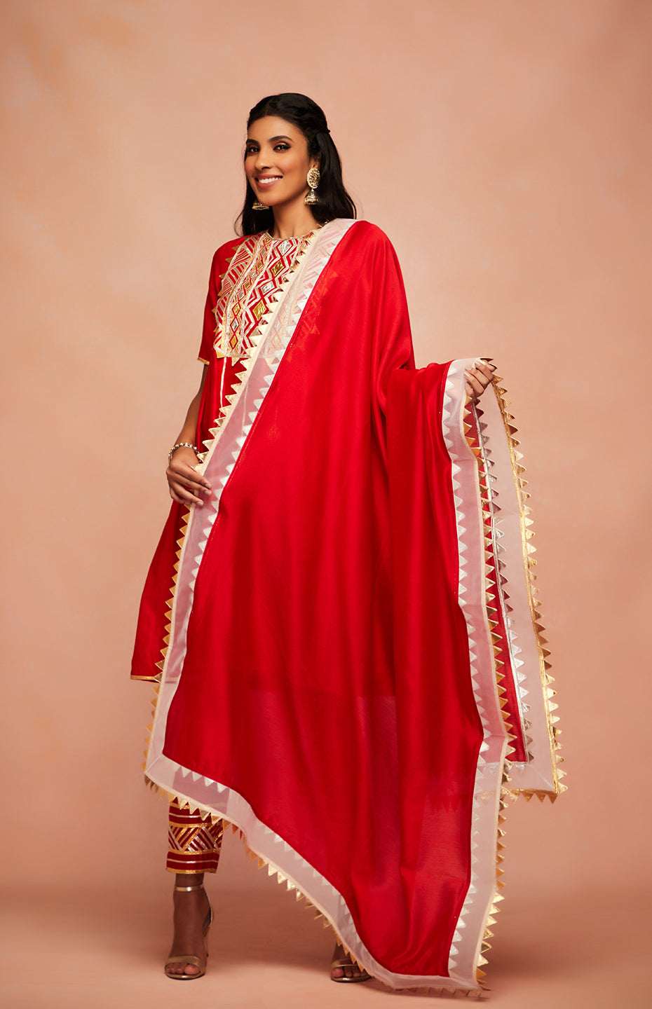 Red Chanderi Silk Gota Dupatta