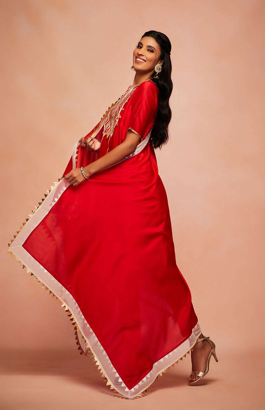 Red Chanderi Silk Gota Dupatta