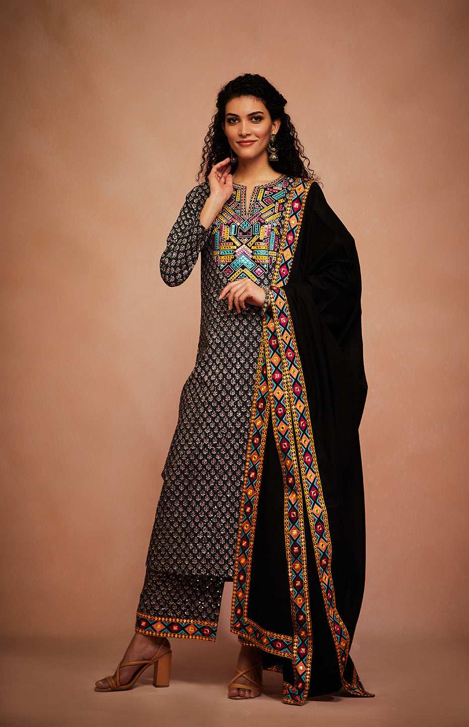 Black Tribal Mirror Dupatta