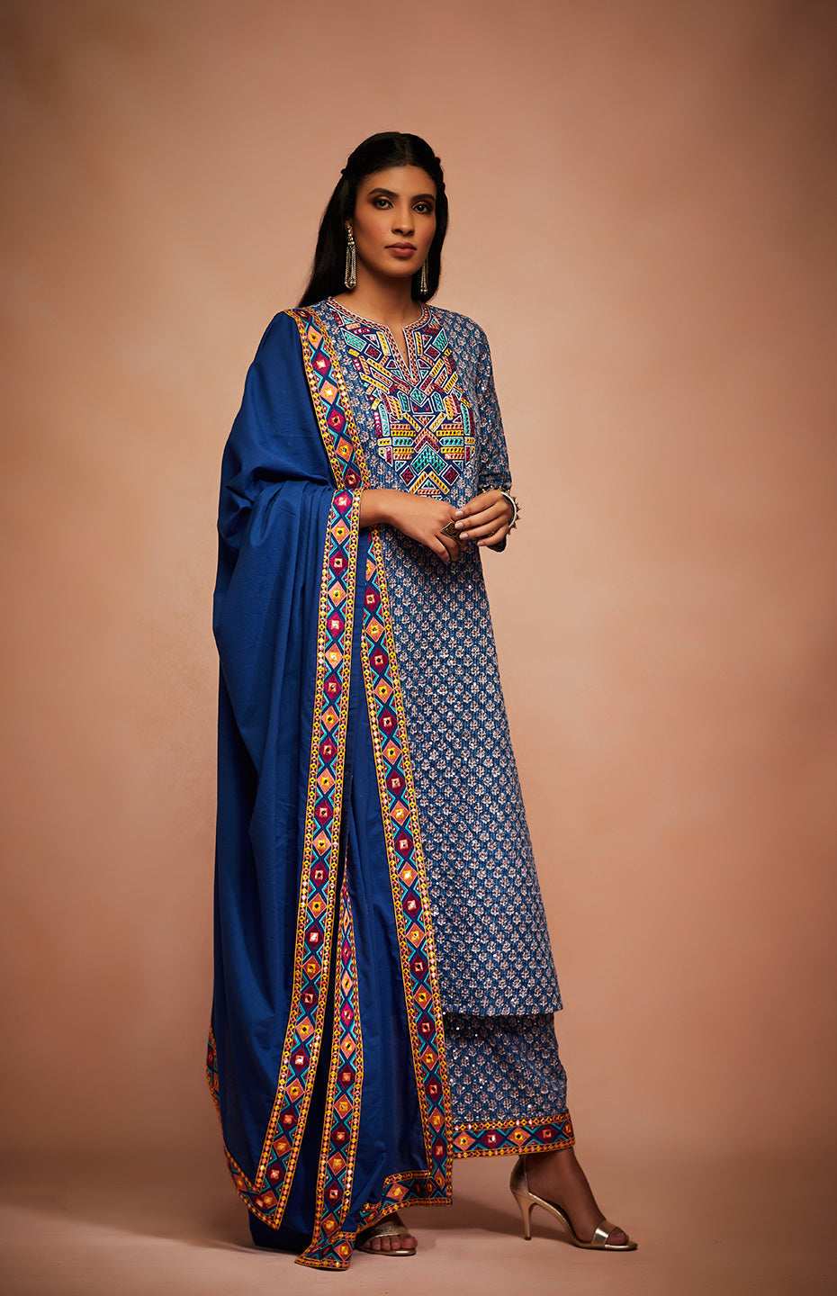Blue Tribal Mirror Dupatta