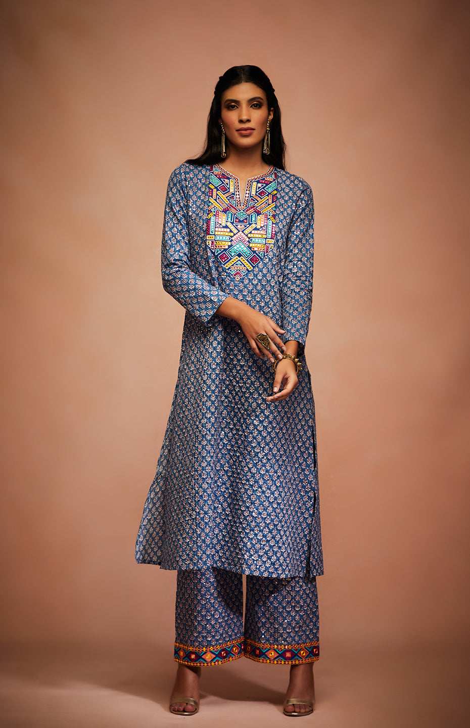 Blue Tribal Mirror Dupatta