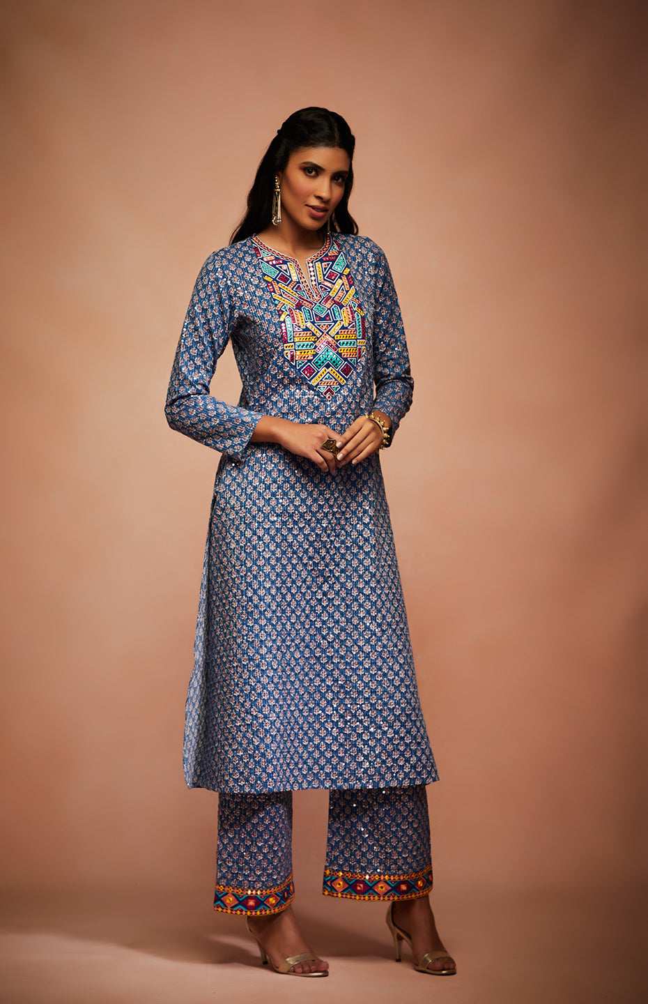 Blue Tribal Mirror Dupatta