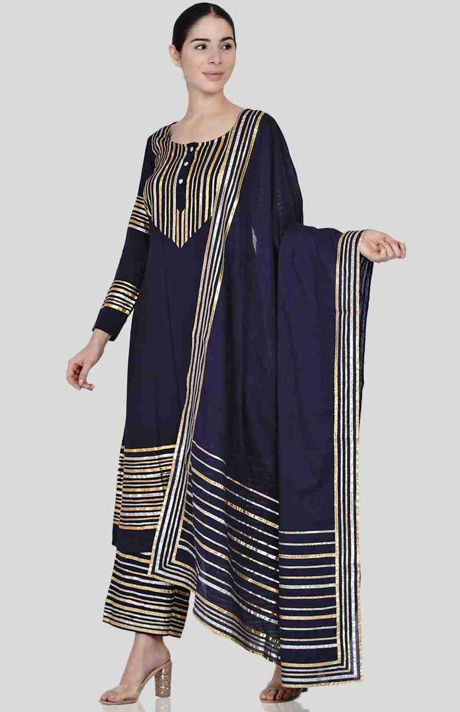 Navy Blue Barcode Dupatta