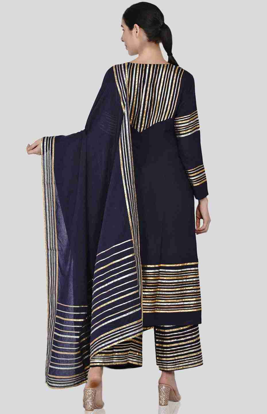 Navy Blue Barcode Dupatta