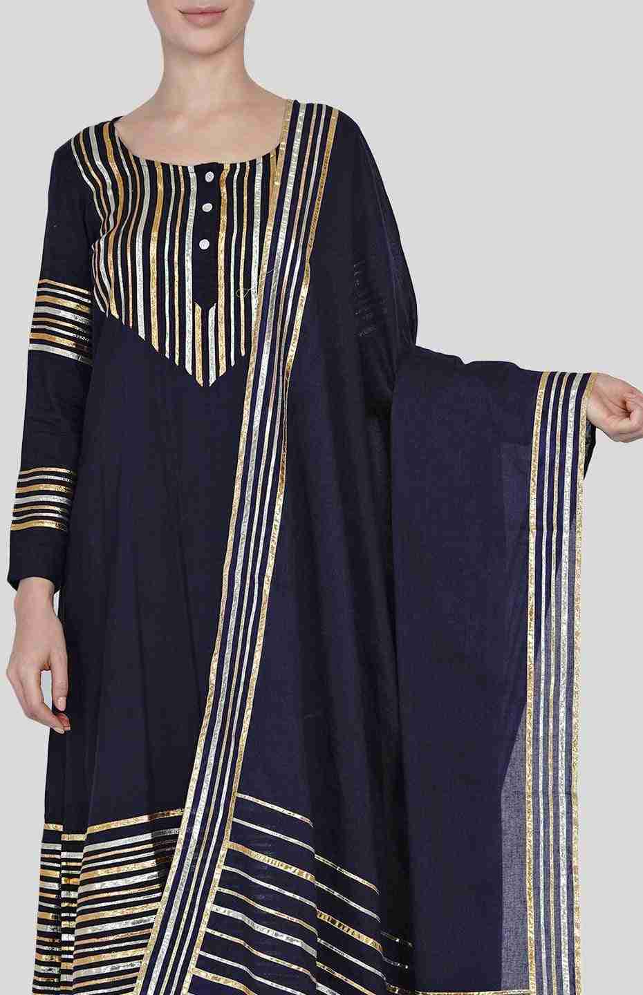 Navy Blue Barcode Dupatta