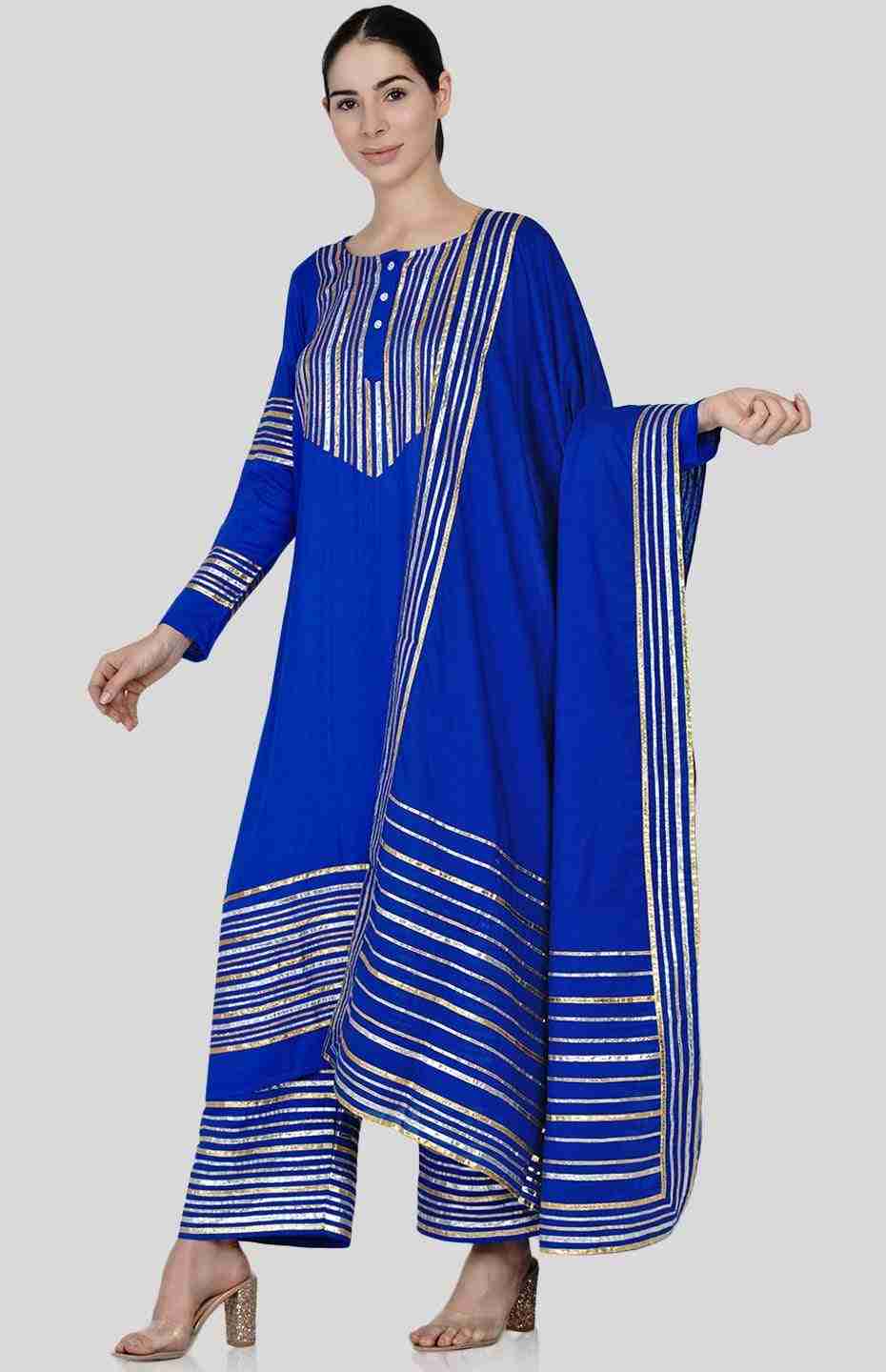 Royal Blue Barcode Dupatta