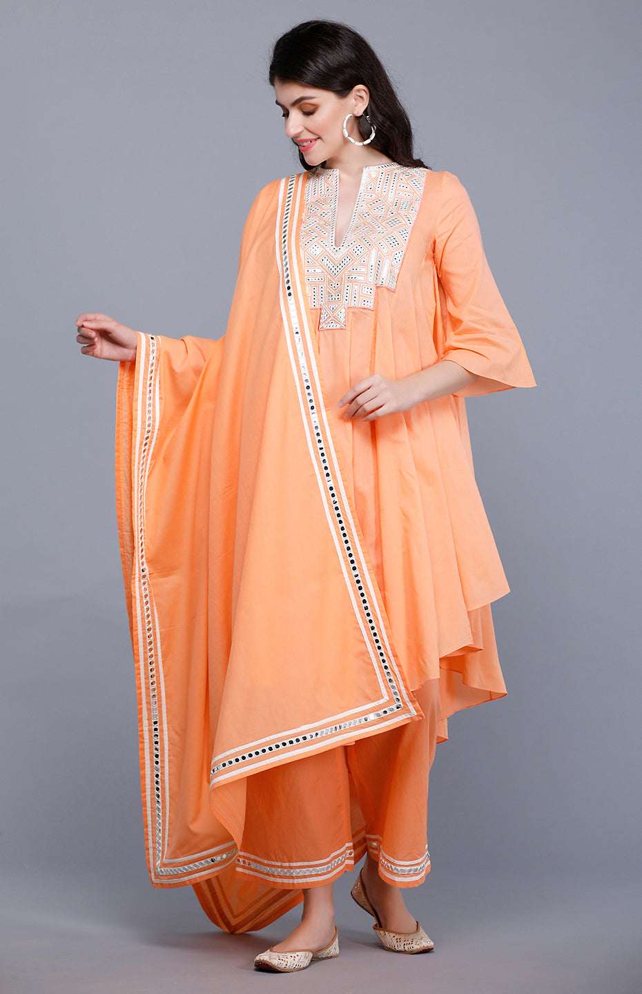 Peach Mirror Dupatta